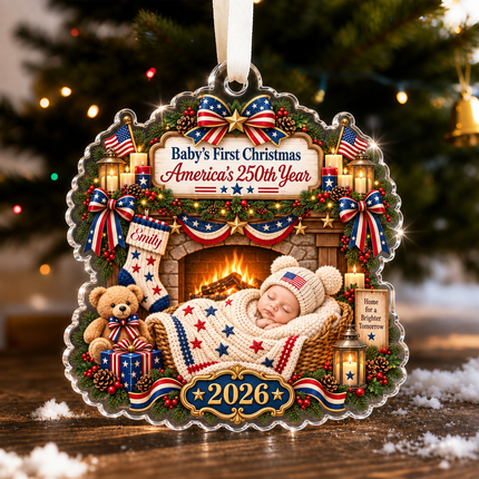 Personalized Baby First Christmas Acrylic Ornament America 250th Year 2026