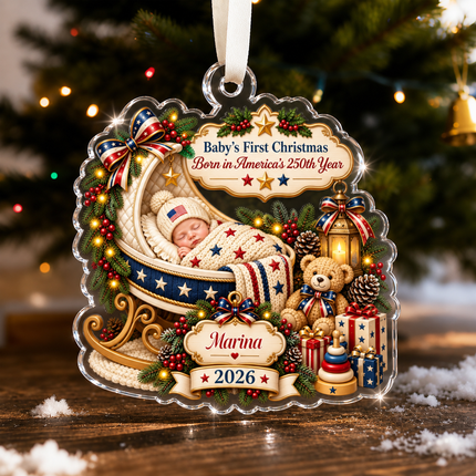 Personalized Baby First Christmas Acrylic Ornament America 250th Year 2026