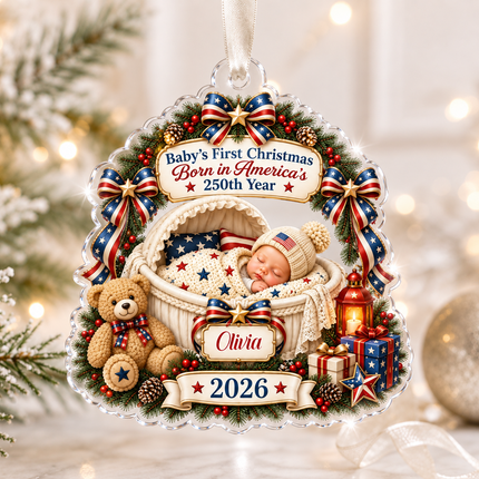 Personalized Baby First Christmas Acrylic Ornament America 250th Anniversary 2026