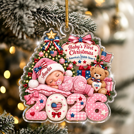 Personalized Baby First Christmas Acrylic Ornament America 250 2026