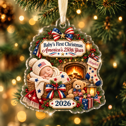 Personalized Baby First Christmas Acrylic Ornament America 250th 2026