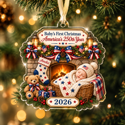 Personalized Baby First Christmas Acrylic Ornament America 250 2026