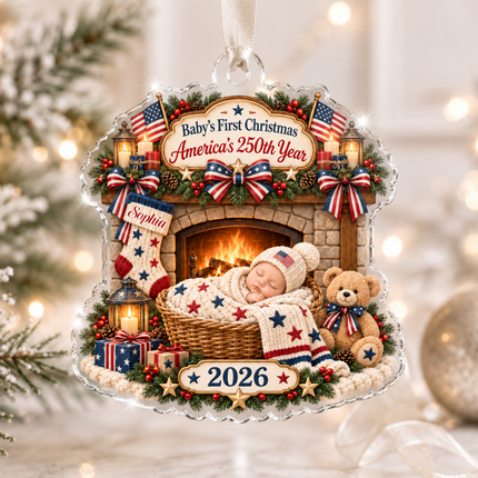 Personalized Baby First Christmas Acrylic Ornament America 250th Year 2026