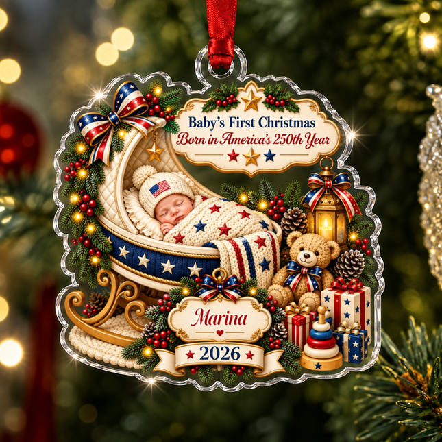 Personalized Baby First Christmas Acrylic Ornament America 250th Year 2026