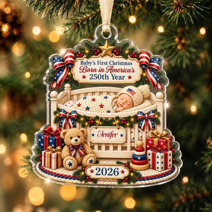 Personalized Baby First Christmas Acrylic Ornament America 250th Year 2026