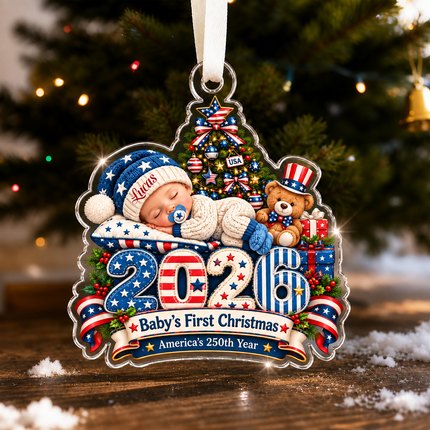 Personalized Baby First Christmas Acrylic Ornament America 250th 2026