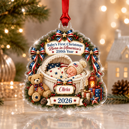 Personalized Baby First Christmas Acrylic Ornament America 250th Anniversary 2026