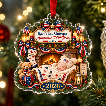 Personalized Baby First Christmas Acrylic Ornament America 250th Year 2026