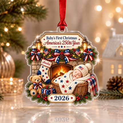 Personalized Baby First Christmas Acrylic Ornament America 250 2026
