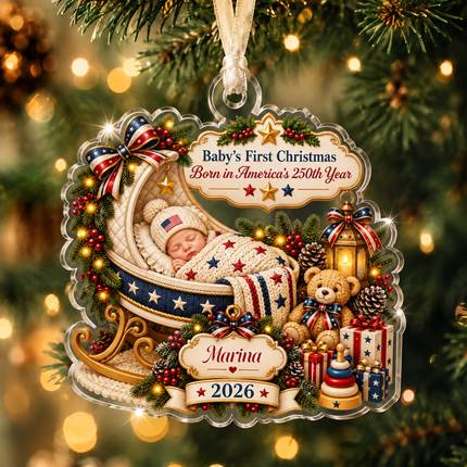 Personalized Baby First Christmas Acrylic Ornament America 250th Year 2026
