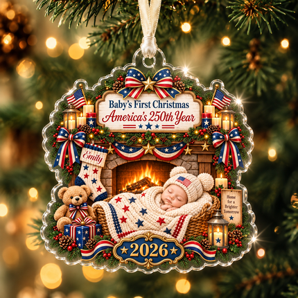 Personalized Baby First Christmas Acrylic Ornament America 250th Year 2026