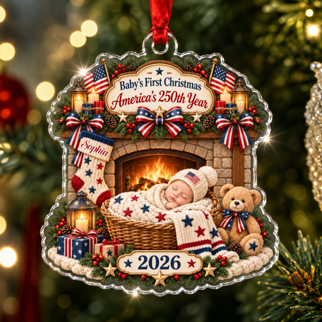 Personalized Baby First Christmas Acrylic Ornament America 250th Year 2026