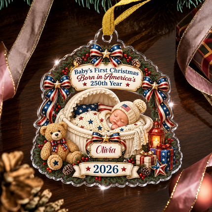 Personalized Baby First Christmas Acrylic Ornament America 250th Anniversary 2026
