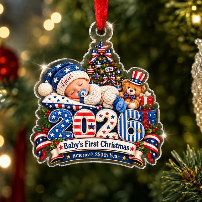 Personalized Baby First Christmas Acrylic Ornament America 250th 2026