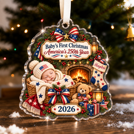 Personalized Baby First Christmas Acrylic Ornament America 250th 2026