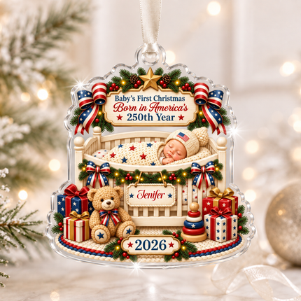 Personalized Baby First Christmas Acrylic Ornament America 250th Year 2026