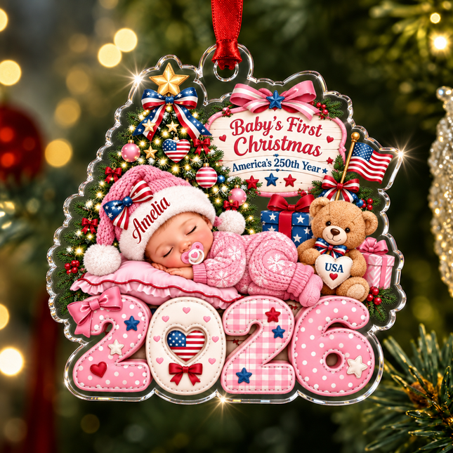Personalized Baby First Christmas Acrylic Ornament America 250 2026