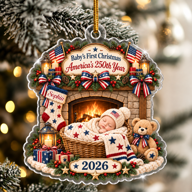 Personalized Baby First Christmas Acrylic Ornament America 250th Year 2026