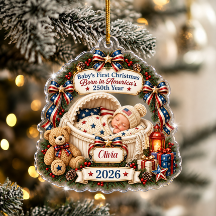 Personalized Baby First Christmas Acrylic Ornament America 250th Anniversary 2026