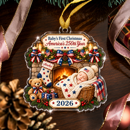 Personalized Baby First Christmas Acrylic Ornament America 250 2026