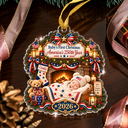 Personalized Baby First Christmas Acrylic Ornament America 250th Year 2026