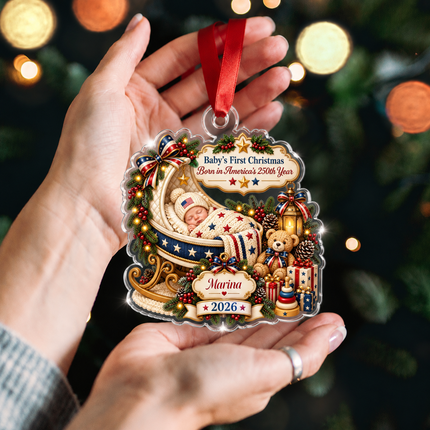 Personalized Baby First Christmas Acrylic Ornament America 250th Year 2026