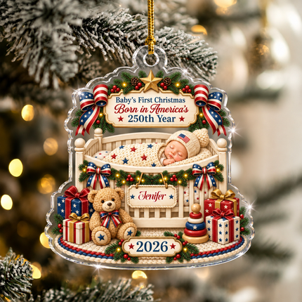 Personalized Baby First Christmas Acrylic Ornament America 250th Year 2026