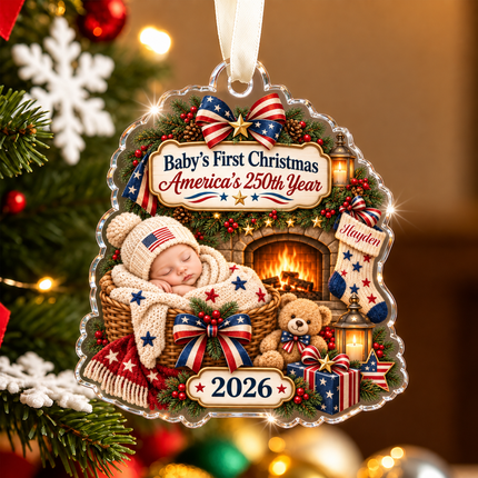 Personalized Baby First Christmas Acrylic Ornament America 250th 2026