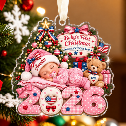 Personalized Baby First Christmas Acrylic Ornament America 250 2026