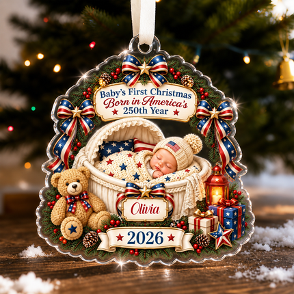 Personalized Baby First Christmas Acrylic Ornament America 250th Anniversary 2026
