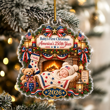 Personalized Baby First Christmas Acrylic Ornament America 250th Year 2026