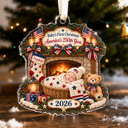 Personalized Baby First Christmas Acrylic Ornament America 250th Year 2026
