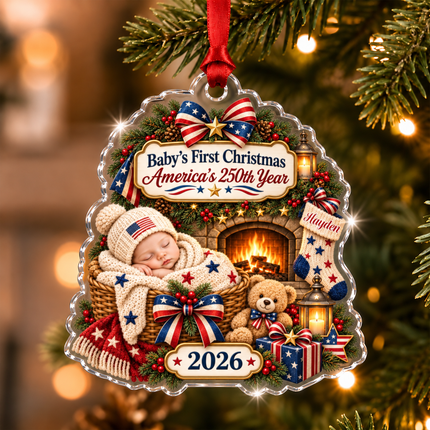 Personalized Baby First Christmas Acrylic Ornament America 250th 2026