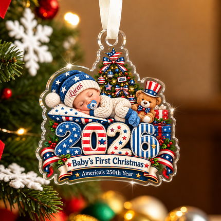 Personalized Baby First Christmas Acrylic Ornament America 250th 2026