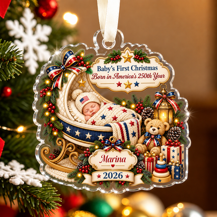 Personalized Baby First Christmas Acrylic Ornament America 250th Year 2026