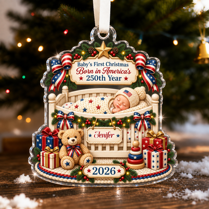 Personalized Baby First Christmas Acrylic Ornament America 250th Year 2026