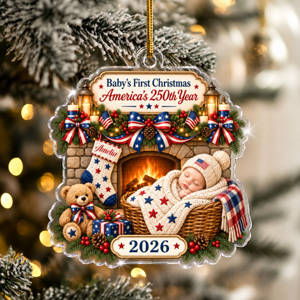 Personalized Baby First Christmas Acrylic Ornament America 250 2026