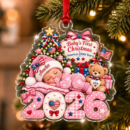 Personalized Baby First Christmas Acrylic Ornament America 250 2026