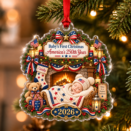 Personalized Baby First Christmas Acrylic Ornament America 250th Year 2026