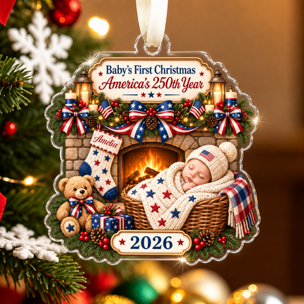 Personalized Baby First Christmas Acrylic Ornament America 250 2026