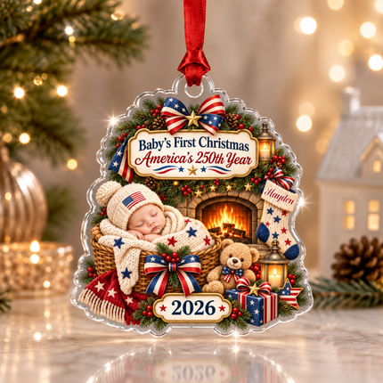 Personalized Baby First Christmas Acrylic Ornament America 250th 2026