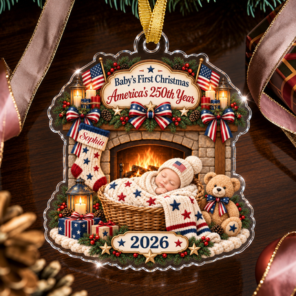 Personalized Baby First Christmas Acrylic Ornament America 250th Year 2026