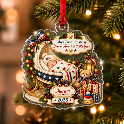 Personalized Baby First Christmas Acrylic Ornament America 250th Year 2026
