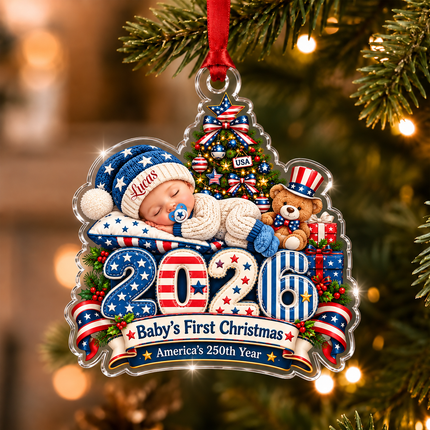Personalized Baby First Christmas Acrylic Ornament America 250th 2026