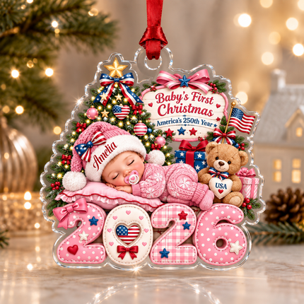 Personalized Baby First Christmas Acrylic Ornament America 250 2026