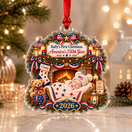 Personalized Baby First Christmas Acrylic Ornament America 250th Year 2026