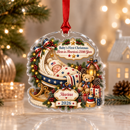 Personalized Baby First Christmas Acrylic Ornament America 250th Year 2026