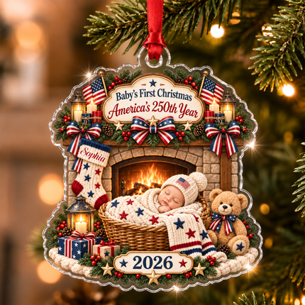 Personalized Baby First Christmas Acrylic Ornament America 250th Year 2026