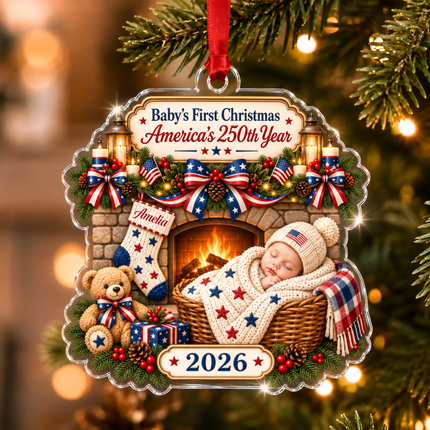 Personalized Baby First Christmas Acrylic Ornament America 250 2026