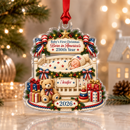 Personalized Baby First Christmas Acrylic Ornament America 250th Year 2026
